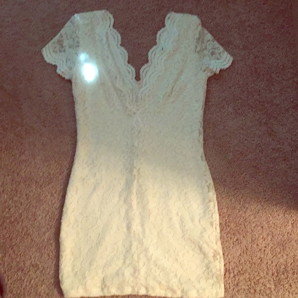 Off White Tight Dress, V Neck Line